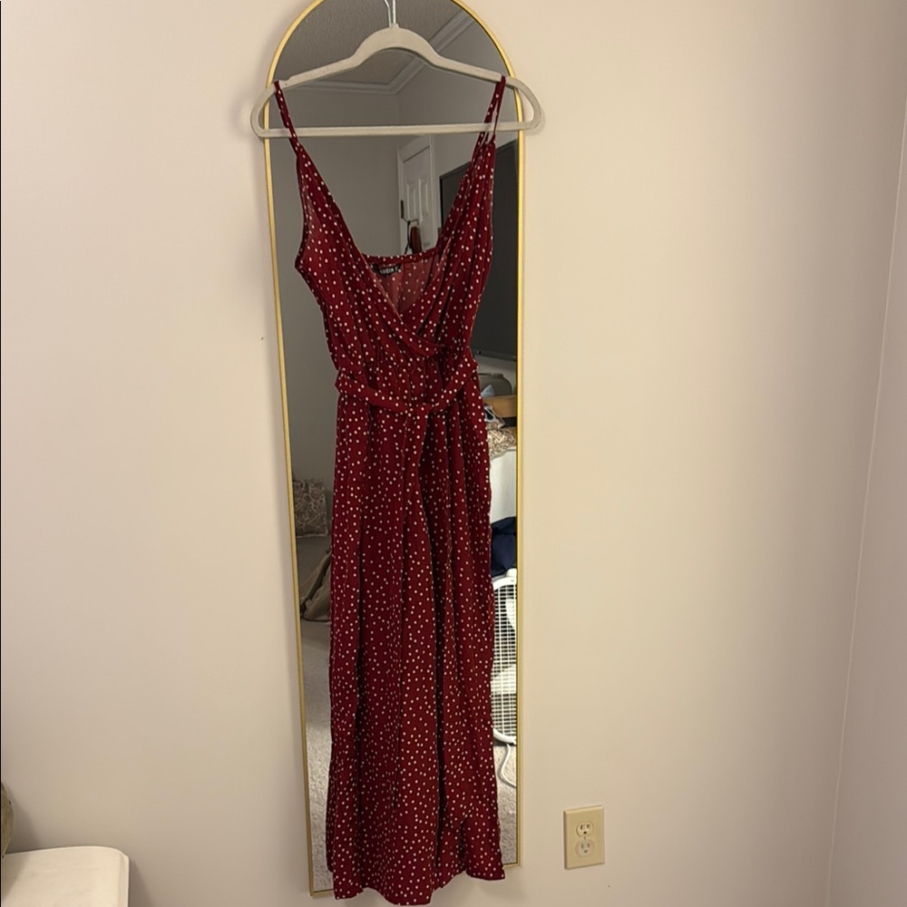 Elegant Burgundy Polka Dot Jumpsuit